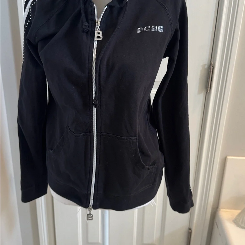 BCBG MaxAzria Vintage Black Hooded Jacket with Rhinestone & Studded Accents - Picture 3 of 12